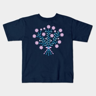 Winter blue flower bouquet with short pink ribbon, version two Kids T-Shirt